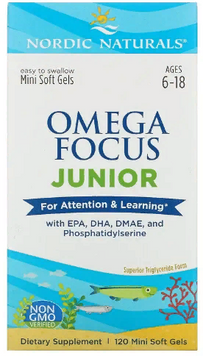 Nordic Naturals Omega Focus Омега-3 для подростков 120 мини гелевых капсул 800281 фото