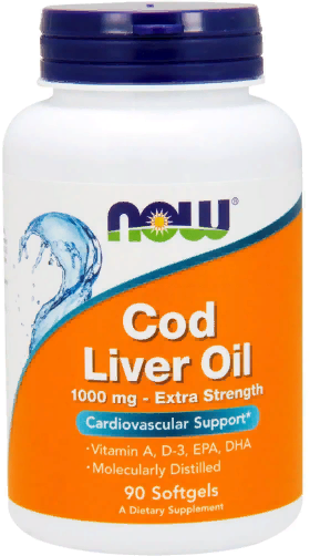 Now Foods Cod Liver Oil 1.000 mg Рыбий жир из печени трески 90 гелевых капсул 827413 фото
