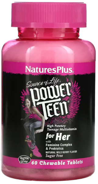 Nature's Plus Power Teen Hers Chewable Мультивітаміни для дівчаток-підлітків 60 жувальних таблеток 1322796 фото