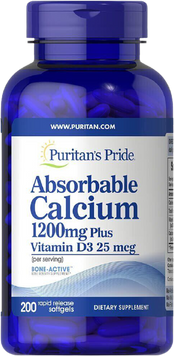 Puritan's Pride Absorbable Calcium 1200 mg with Vitamin D3 1000 IU Кальций и витамин Д3 200 гелевых капсул 774241 фото
