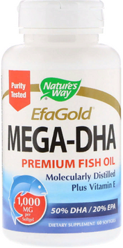 Nature's Way, EfaGold, Mega-DHA, 1000 mg, 60 Softgels (NWY-15682) 606303 фото