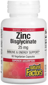 Natural Factors Zinc Bisglycinate Цинк бисглицинат 25 мг 60 вегетарианских капсул 1044788 фото