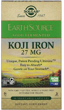 Solgar EarthSource Food Fermented Koji Iron 27 mg Солгар Железо коджи ферментированное 30 веганских капсул 841926 фото