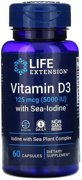 Life Extension Vitamins D and K with Sea-Iodine 60 Caps Вітамін Д і К з йодом 535132 фото