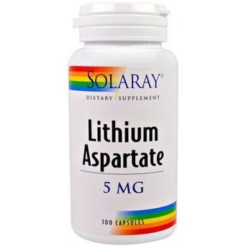 Solaray, Lithium Aspartate, 5 mg, 100 Capsules (SOR-04599) 607983 фото