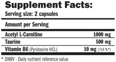 Жироспалювач Amix ALC with Taurine & Vitamin B6 120 caps / 60 servings 1027881 фото