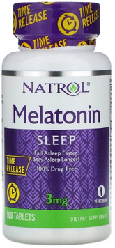 Natrol Melatonin, Time Release, 3 mg, 100 Tablets (NTL-00458) 722141 фото