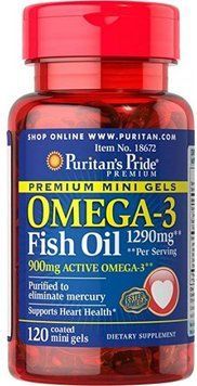 Puritan's Pride Omega-3 Fish Oil 1290 mg Риб'ячий жир омега-3 120 гелевих міні капсул 775719 фото