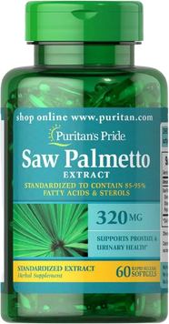 Puritan's Pride Saw Palmetto Standardized Extract 320 mg Со Пальметто 60 гелевих капсул 776487 фото