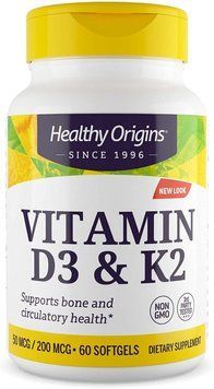 Healthy Origins Vitamin D3 50 mcg & Vitamin K2 200 mcg Вітамін Д3 та К2 60 гелевих капсул 925838 фото