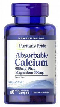 Puritan's Pride Absorbable Calcium 600 mg plus Magnesium 300 mg Кальций Плюс Магний 60 гелевых капсул 774242 фото