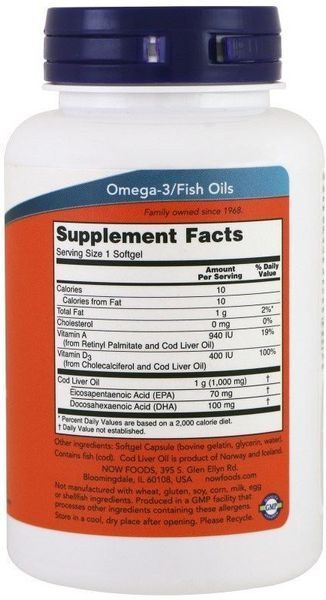 Now Foods Cod Liver Oil Extra Strength 1,000 mg 90 caps 418112 фото