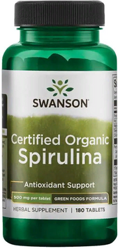 Swanson, Greens Certified Organic Spirulina 500 mg 180 tabs (SWA-06044) 608024 фото