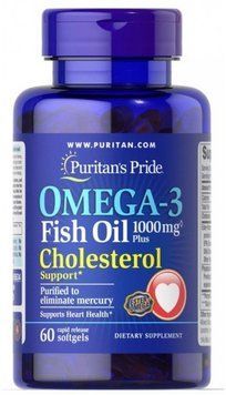 Puritan's Pride Omega-3 Fish Oil Plus Cholesterol Support тисячі mg Риб'ячий жир Омега-3 Плюс Підтримка Холестерину 60 гелевих капсул 775720 фото