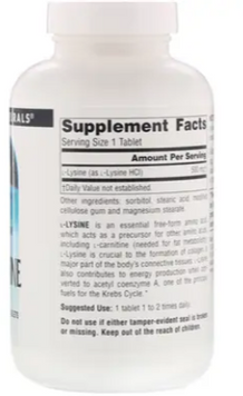 Амінокислота для спорту Source Naturals L-Lysine 500 mg 250 tab / 250 servings 417607 фото