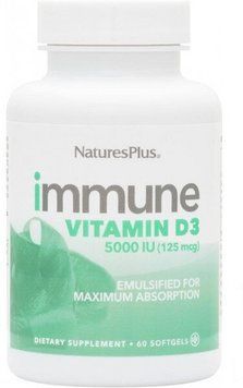 Natures Plus Vitamin D3 Immune 5000 IU (25 mcg) Витамин D3 для иммунитета 60 желатиновых капсул 893747 фото
