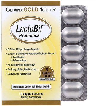 California Gold Nutrition, LactoBif Probiotics, 5 Billion CFU, 10 Veggie Capsules (CGN00964) 643099 фото