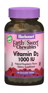 Bluebonnet Nutrition Earth Sweet Chewables Vitamin D3 1000IU 90 chewable tabs Raspberry 489391 фото
