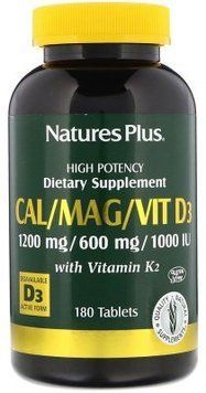 Nature's Plus Cal/Mag/Vit D3 with Vitamin K2 180 Tabs Кальций, магний и витамин D3, с витамином K2 536945 фото