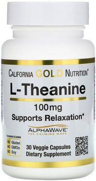 California Gold Nutrition L-Theanine, AlphaWave, Supports Relaxation, Calm Focus, 100 mg, 30 Veggie Capsules 653589 фото