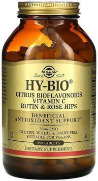 Solgar Hy-Bio Citrus Bioflavonoids Vitamin C Rutin & Rose Hips Біофлавоноїди, вітамін С, рутин та шипшина 250 таблеток 880680 фото