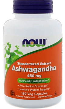 Бустер тестостерону Now Foods Ashwagandha 450 mg Ашвагандха екстракт кореня 180 веганських капсул 827406 фото