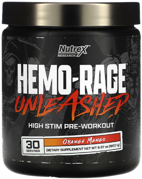 Передтренувальний комплекс Nutrex Hemo-Rage Unleashed 180 g / 30 servings / Orange Mango 1112762 фото