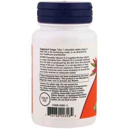 NOW Foods VIT D3 5000 IU CHEWABLE MINT 120 LOZ Вітамін D3 жувальний, зі смаком м'яти 523359 фото