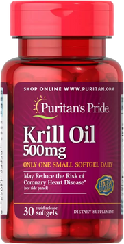 Puritan's Pride Red Krill Oil 500 mg Масло червоного криля 30 гелевих капсул 776274 фото