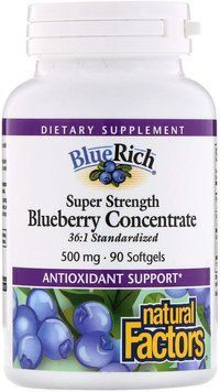 Natural Factors, BlueRich, Super Strength, Blueberry Concentrate, 500 mg, 90 Softgels (NFS04516) 629280 фото
