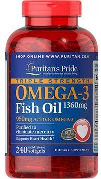 Puritan's Pride Triple Strength Omega-3 Fish Oil 1360 mg 240 caps 446109 фото