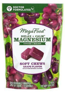 MegaFood Relax + Calm Magnesium Soft Chews Grape flavour Успокаивающий Магний вкус винограда 30 мягких жевательных конфет в индивидуальной упаковке 993730 фото
