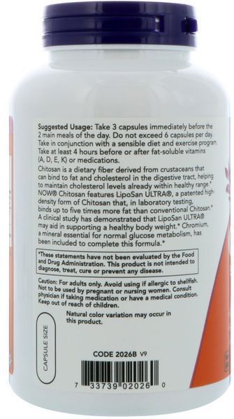 NOW Foods CHITOSAN 500 mg PLUS Сhromium 120 VCAPS Хітозан 520653 фото