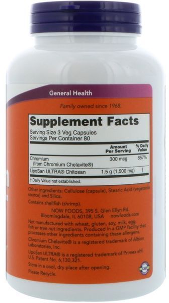 NOW Foods CHITOSAN 500 mg PLUS Сhromium 120 VCAPS Хітозан 520653 фото