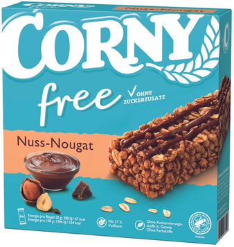 Упаковка злакових батончиків Corny без цукру Фундук - нуга 6х20 г (4011800577810) 1299190 фото