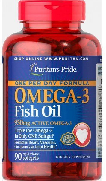 Puritan's Pride Triple Strength Omega-3 Fish Oil 1360 mg 90 капсул (950 мг активного омега-3) 446111 фото