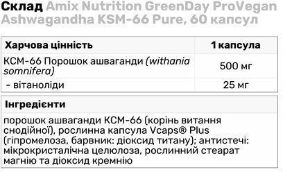 Amix GreenDay ProVegan Ashwagandha KSM-66 Ашваганда 60 вегакапсул 973021 фото
