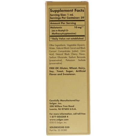 Solgar Liquid Melatonin, Natural Black Cherry Flavor Солгар Мелатонін рідкий, вишня 10 mg 59 ml 648598 фото
