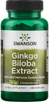 Swanson Ginkgo Biloba Extract 60 mg Гинкго Билоба стандартизированный экстракт 120 капсул 842116 фото