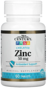 21st Century Zinc Chelated Хелат цинка 50 мг 60 таблеток 1052350 фото