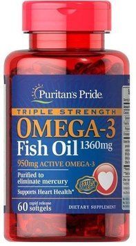 Puritan's Pride Triple Strength Omega-3 Fish Oil 1360 mg 60 caps 446110 фото