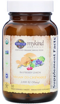 Garden of Life MyKind Organics Vitamin D3 2000 МЕ Витамин D3 малиново-лимонный вкус 30 жевательных таблеток 893722 фото