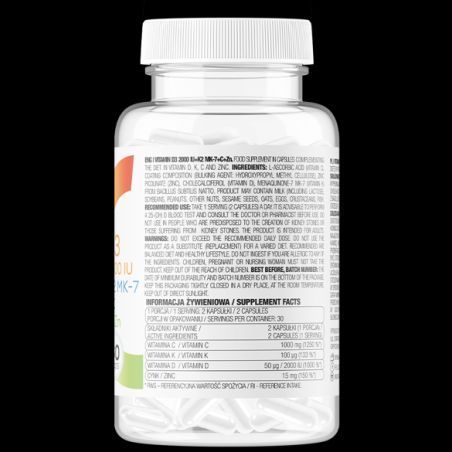 OstroVit Vitamin D3 2000 IU + K2 MK-7 + C + Zinc Вітамінний комплекс 60 капсул 970205 фото