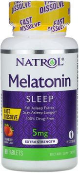 Natrol Melatonin, Fast Dissolve, Extra Strength, Strawberry, 5 mg, 90 Tablets (NTL-05865) 722164 фото