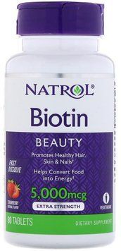 Natrol Biotin Strawberry 5,000 mcg 90 Tabs Біотин зі смаком полуниці 552331 фото