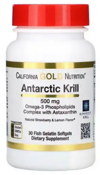 California Gold Nutrition Krill Oil With Astaksanthin Жир арктического криля 500 мг 30 желатиновых капсул-рыбок 1044457 фото