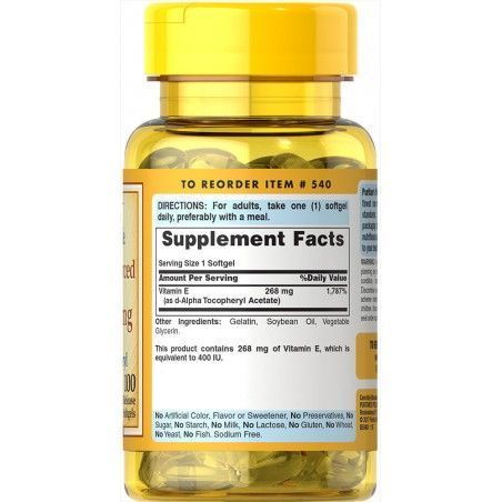 Puritan's Pride Vitamin E-100 iu 100% Natural-100 Softgels 447297 фото