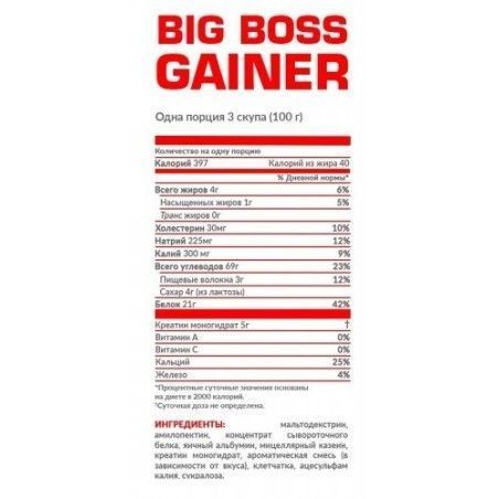 Гейнер Nosorog Nutrition Big Boss Gainer 1500 g / 15 servings / Kiwi 912599 фото