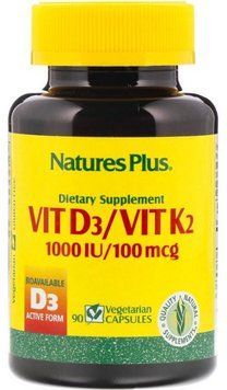 Nature's Plus Vit D3/Vit K2 1000 IU/100 mcg 90 Veg Caps Витамин D3 и К2 537059 фото