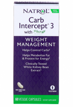 Natrol Carb Intercept 3 with Phase 2 Carb Controller 60 Veggie Caps Перехоплювач вуглеводів 3 з фазою 2 552332 фото